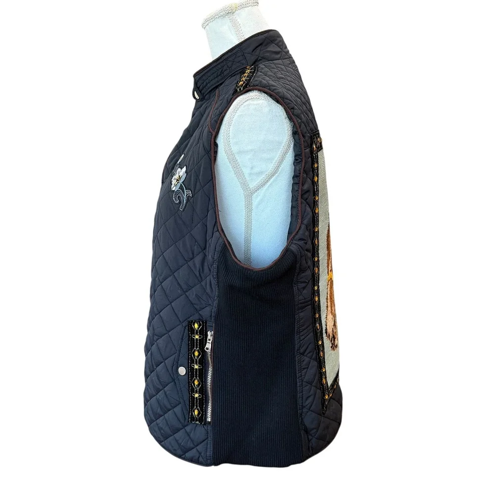 Lesal Upcycled Quilted Vest Horse Tapestry Equestrian Black XXL‎